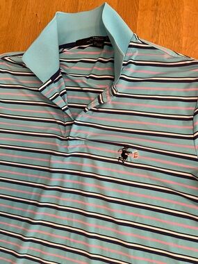 Polo Ralph Lauren RLX Men’s Aqua Striped Polo Stanwich Golf Shirt